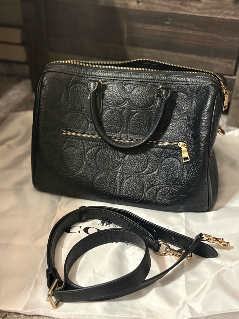 Coach Black Embossed Large Rowan with Gold Hardware - Picture 3 of 6